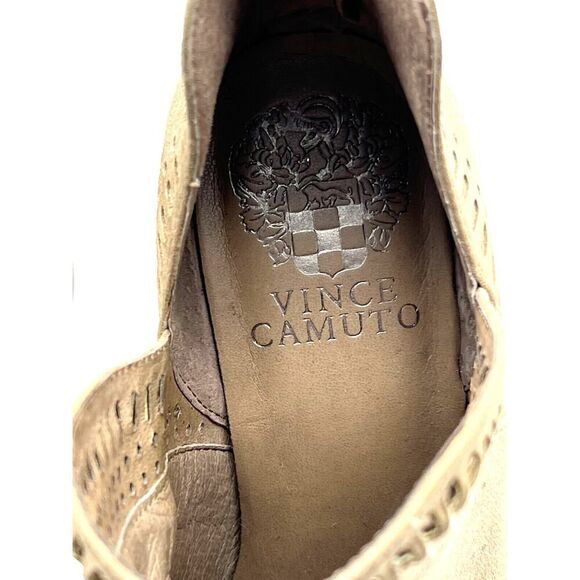 Vince Camuto Boots Womens Size 5.5 Fileana Split Shaft Bootie Taupe Suede Heels - Picture 3 of 7